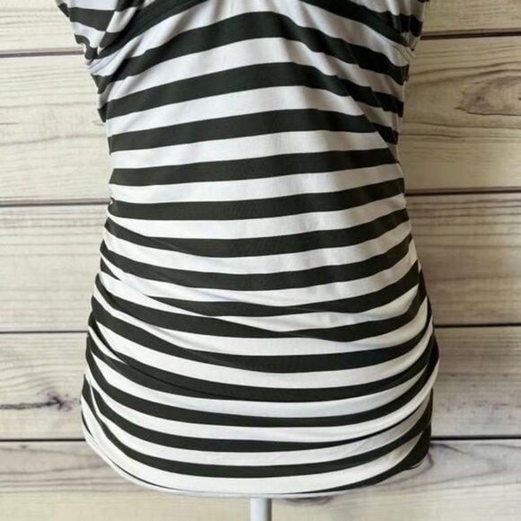 Michael Kors Green & White Striped Halter Tank Swim Suit Top - Picture 3 of 5